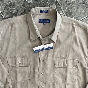 ⭐️NWT OSCAR DE LA RENTA Mens Stone Button-up Shirt Coastal Business Casual Soft